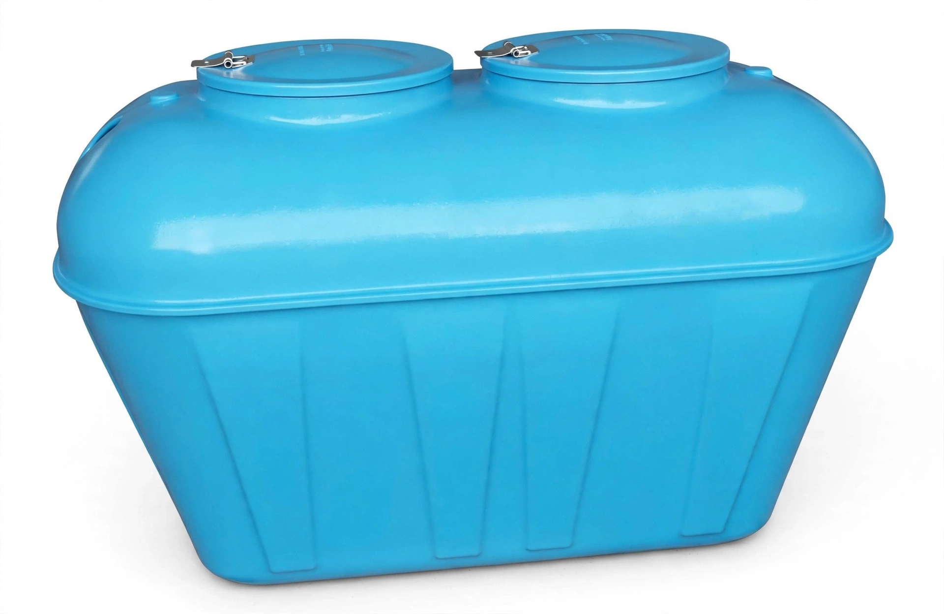Septic tank biofilter fiberglass Bio 2 m³ berwarna biru berbentuk tong tegak