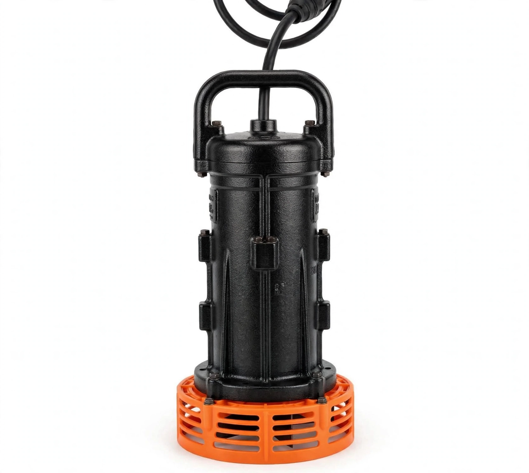 Submersible pump berwarna hitam dengan pelindung impeller oranye untuk sistem STP